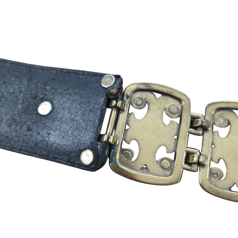 Brighton Black Leather Scroll Link Belt Gold Tone Accents Size M Style 49013 USA - Picture 7 of 11